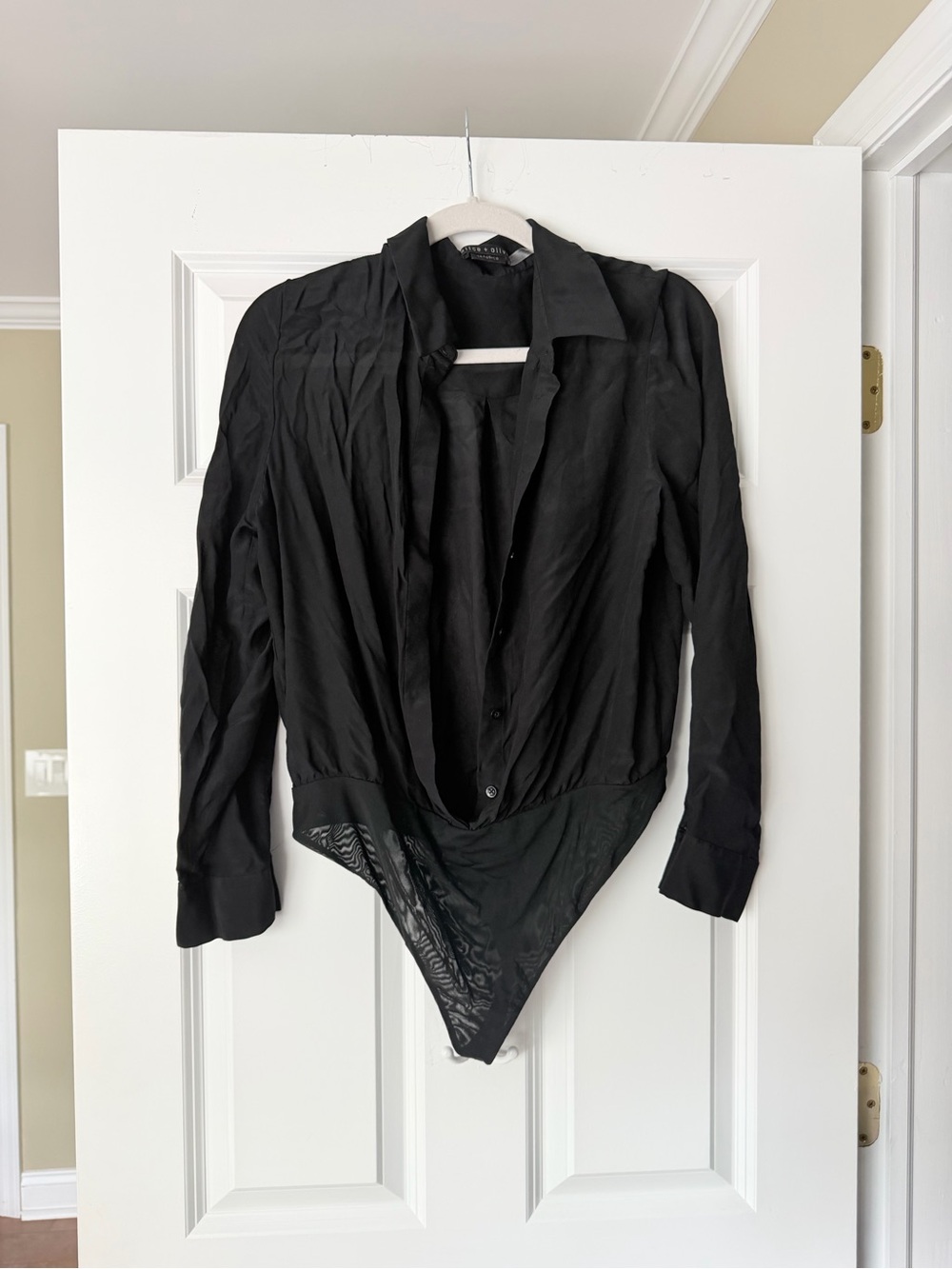 Alice and olivia Black Long Sleeve Bodysuit Shirt